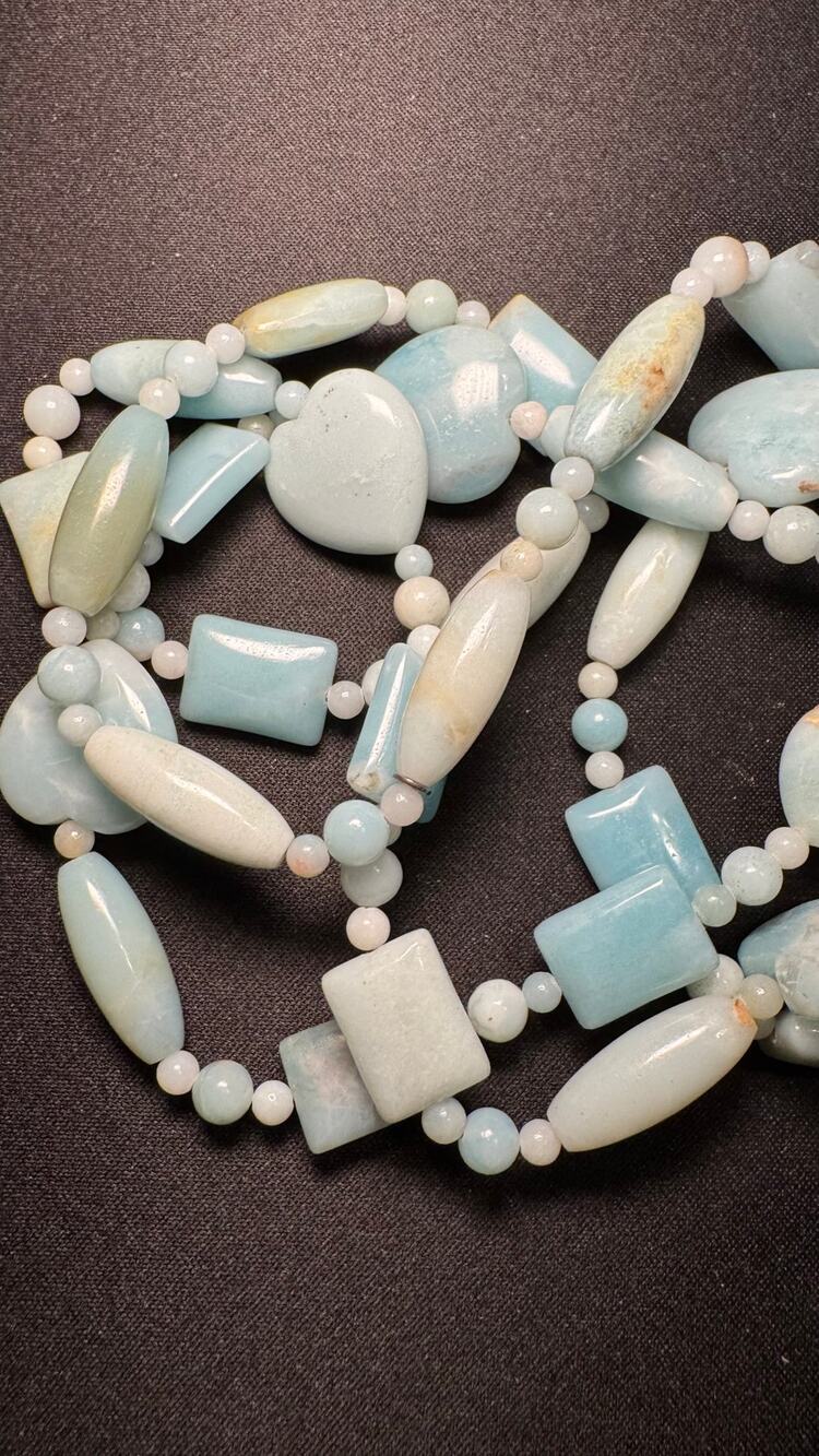 Vintage Jadite & Larimar 40in Overhead Necklace